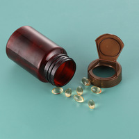 Bouteilles de distribution de Maca PET brun haut de gamme Capsule tablette bouchon à vis pompe Stock pour produits de santé bonbons à l'huile de poisson en gros