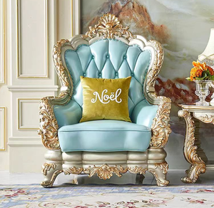 Divano in Stile Europeo per Villa di Lusso, Combinazione 1 2 3 Posti, Set di Divani in Legno Massello Intagliato e Pelle Anticata - Product Image 4