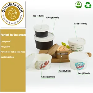 Yogurt Paper Cups Custom Printed Disposable PLA Biodegradable Ice Cream Yogurt Paper Cup With Lid Spoon And Dome Lid