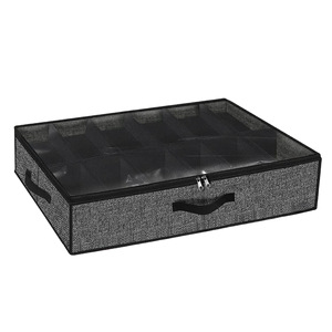 Caja de almacenamiento de zapatos plegable con compartimento transparente con cremallera para organizar debajo de la cama, 75x60x15 cm, apilable, gris - Product Image 5
