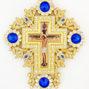 HT工厂销售新设计希腊镀金大尺寸合金东正教主教胸前十字项链与彩色石头 - Product Image 5