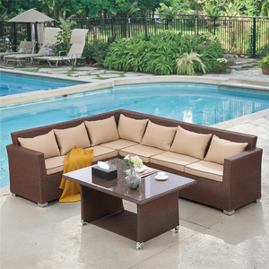 Canapé d'extérieur Fabricants <span class=keywords><strong>de</strong></span> Chine Canapé moderne en rotin pour patio Mobilier <span class=keywords><strong>de</strong></span> <span class=keywords><strong>jardin</strong></span> Canapé d'extérieur en forme <span class=keywords><strong>de</strong></span> L avec cadre en métal - Product Image 3