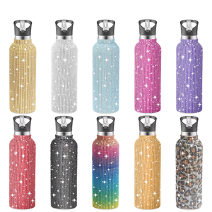 Wholesale Diamond Rhinestone Stainless Steel Double Wall Sport Vacuum Flask Handle Lid 12-24 Hours Thermal Insulation LED - Product Image 1