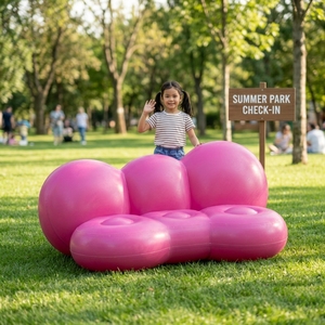 Canapé nuage gonflable géant personnalisé, chaise longue nuage gonflable rose en PVC, grand mobilier gonflable d'extérieur pour exposition en centre commercial - Product Image 4