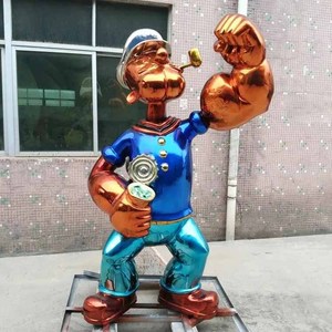 Escultura de dibujos animados arte pop resina fibra de vidrio personalizada al por mayor estatua de Popeye cromada color - Product Image 1