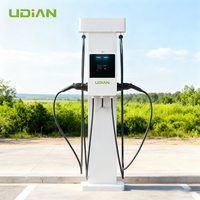 Nouvelle station de recharge rapide AC pour véhicules électriques 22kW*2 GB/T à double pistolet, sur pied en tôle, avec gestion intégrée des câbles, RFID, Plug & Play