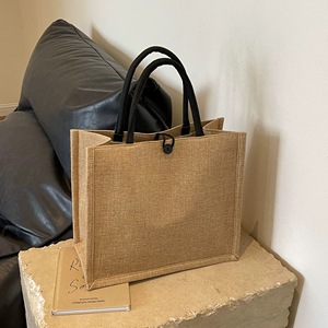 Customized logo Jute Tote Bag Eco-friendly Shopping Bag with Zipper Large Capacity Tote Bag - Product Image 1