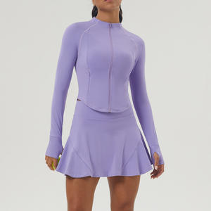 Setelan Golf 2 Potong Terbaru, Jaket Lengan Panjang Slim dengan Ritsleting dan Rok, Kualitas Tinggi, Warna Nude, Pakaian Olahraga Wanita untuk Gym dan Tenis - Product Image 4