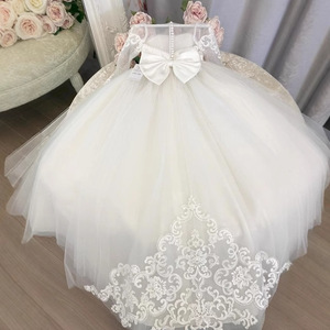 Vestido de Princesa con Tutú para Niñas, Vestido de Dama de Honor para Bodas, Estilo Europeo Americano, Vestido de Encaje con Cola para Niña Pequeña, Color Beige Champán - Product Image 2