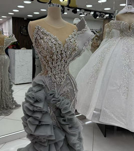 Elegante grijze zeemeermin-avondjurk met kralen, verouderde gegolfde tule, galajurken, robe de soiree, Arabische jurken voor speciale gelegenheden - Product Image 4