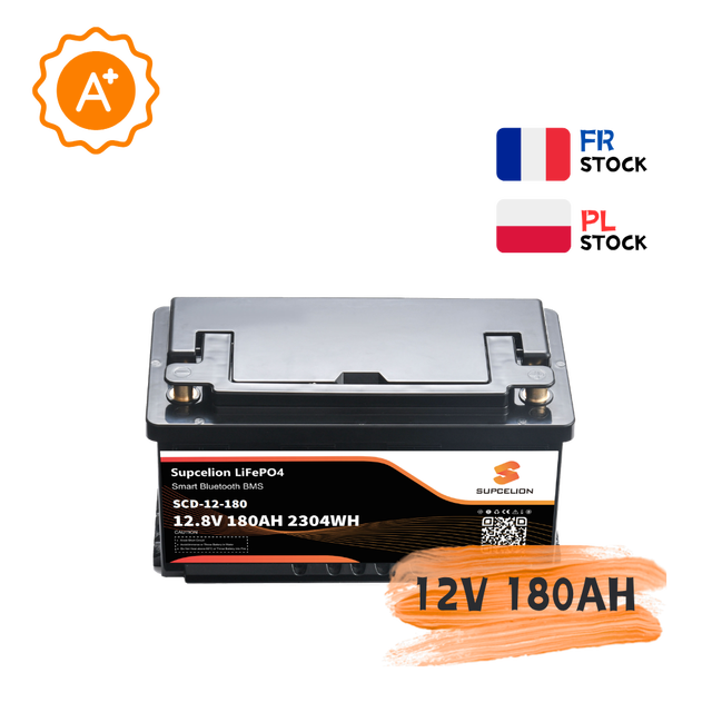 SUPCELION 12V 180Ah LiFePO4 Battery 12V 24V 36V 100Ah-400Ah Under RV Seat Built-in Heating Bluetooth BMS Deep Cycle Rechargeable