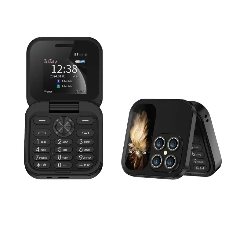 Novo Servo i17 Mini Palm Flip Celular 2G Dual SIM Disco de velocidade FM Rádio Magic MP3 Pequenos telefones dobráveis da moda