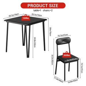 Ensemble de table à manger pliable <span class=keywords><strong>industrielle</strong></span> en métal noir 2 pièces, coins arrondis, table carrée spacieuse, 2 chaises rembourrées, appartement - Product Image 3