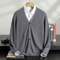 Cardigan en cachemire à col en V pour homme, personnalisé, nouvelle collection automne-hiver, tricoté à boutons, coupe ample