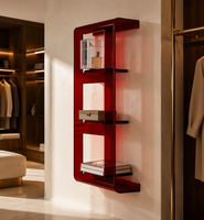 Étagère verticale en acrylique rouge avec 3 niveaux pour livres, magazines, cosmétiques et organisation de boutiques