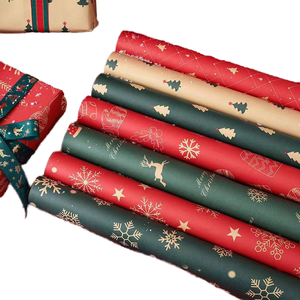 Christmas Gift Wrapping <b>Paper</b> Rolls Red Green Gold Snowflake Tree <b>Pattern</b> Craft <b>Paper</b> Double Side Recyclable for Holiday Use - Product Image 1