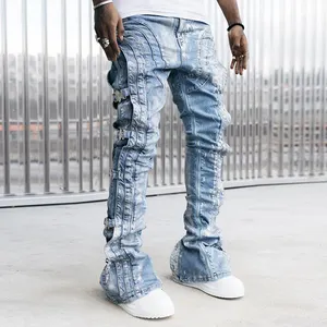 DIZNEW Veste en jean et jean à quantité minimale de commande basse pour hommes, adaptée aux pantalons en jean noir de biker de haute qualité