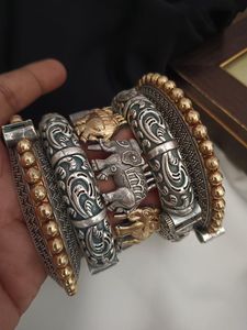 Brazaletes étnicos chapados en oro y plata con patrón animal, cuentas de perlas de imitación, pulseras para mujer, estilo budista tibetano, uso diario - Product Image 2