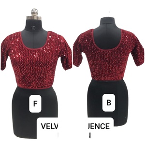 Vêtements indiens en velours et mousseline de soie pour femmes, chemisier, couleur rouge, nouvelle collection à la mode, 2020 - Product Image 1