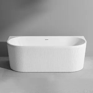 Striped Design Groove Fluted Freestanding White Surface Bathtub Free Standing Bath Tub