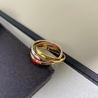 Cincin Kaca Tiga Warna Tiga Cincin Klasik Kajia, Cincin Polos untuk Jari Telunjuk, Gaya Ringan, Anti Luntur, Perhiasan Tangan Wanita yang Indah