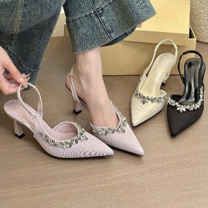 Pointed-<b>toe</b> Rhinestone <b>Closed</b>-<b>toe</b> Black High-<b>heeled</b> Shoes Women's 2026 Summer New Stiletto Elegant Nude Back-open Sandals - Product Image 4
