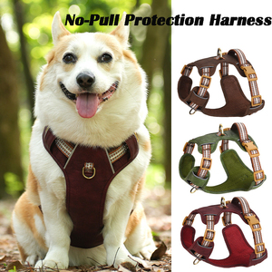 Besar kecil Retro kulit tali kekang anjing reflektif antikeluar rompi <span class=keywords><strong>Harness</strong></span> tali nilon tidak ada tarik untuk nyaman berjalan - Product Image 2
