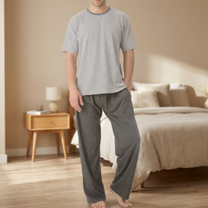 Ensemble de pyjama décontracté pour homme en jersey tricoté 100 % coton teint en fil, confortable, respirant, à manches courtes et rayé, 160 g - Product Image 3