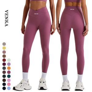 Pantalon long élastique taille haute croisée pour femme, effet galbe fessier, sans couture frontale, idéal pour la course, l'entraînement et le yoga - Product Image 1