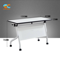 Table de formation mobile pliable avec cadre blanc, panneau de protection et roulettes pour bureaux, salles de formation et salles de classe