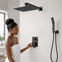 Système de douche contemporain en laiton, ensemble 3 pièces : pommeau de pluie carré, douchette à main et mitigeur