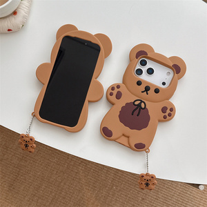Cute 3D Toy Bear Silicone Phone case for iPhone 17 16 15 14 13 Pro Max Cookie charms Cartoon <b>Rubber</b> chain soft <b>ring</b> back Cover - Product Image 3