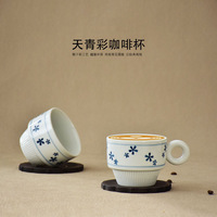 Ensemble tasse et soucoupe à café en porcelaine bleue et blanche peinte à la main, moderne, écologique et esthétique, pour la maison, les B&B, les hôtels, l'art latte