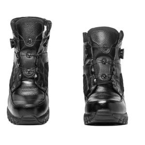 Bottes d'hiver en cuir à tige haute avec doublure en fourrure, semelle en caoutchouc antidérapante, unisexe, talon bas, bottes pour temps froid - Product Image 5