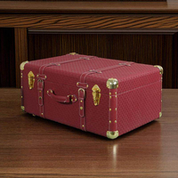 Valise de rangement rétro en cuir PU, style américain créatif antique, avec aluminium et bois, pour vêtements