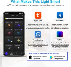 40W 스마트 led 수족관 빛 App 제어 RGB 전체 스펙트럼 24/7 조명 사이클 8 타이머 프로그램 클립