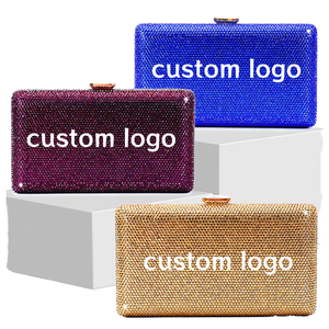 Bolso de Noche de Lujo para Mujer, con Diseño de Rejilla de Diamantes, Brillante, con Pedrería, Forro de PU, para Bodas y Eventos Formales - Product Image 1