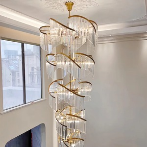 Candelabro moderno de lujo dorado con diseño contemporáneo, lámparas de techo de cristal, techo colgante grande, sala de estar, Vestíbulo de Villa - Product Image 1
