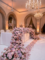 Chemin de table artificiel moderne bleu et blanc de haute qualité avec roses et hortensias, longueur 200 cm, pour décoration de table de mariage et de banquet