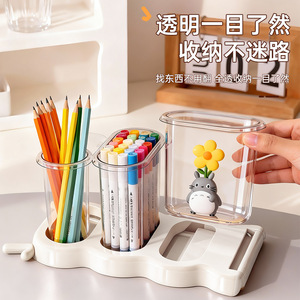 Pen Holder With Slanted Insert Multi Functional Stationery Storage Box For Kids Desk Organizing Watercolor Pens Markers Plastic - Product Image 4