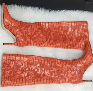 Bottes en cuir à imprimé animal vert fluorescent, chaussures courtes à hauteur de genou, chaussures d'hiver à la mode, bout pointu, talon, grande taille 43 - Product Image 6