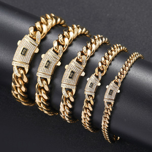 Collar de Cadena Cubana de Eslabones Densos Chapado en Oro de 14K, 6mm-14mm, Acero Inoxidable Pulido con Incrustaciones de Zirconia, Colgante de Moda Unisex para Regalo - Product Image 4