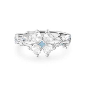 Anillos De Pareja Silver Plated Zircon Four-leaf Clover <b>Couple</b> <b>Rings</b> Glow in Dark Luminous Adjustable Open <b>Ring</b> Wedding Band - Product Image 6