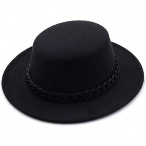 In Stock <b>Cheap</b> Price Unisex Fedora Felt Hat Wide Brim with <b>Chain</b> Image Style Four Seasons Ribbon & Rope for Fishing and Party - Product Image 6