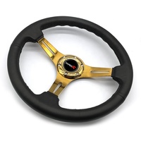 Volant de course automobile 350 mm, profond, en cuir véritable, pour drift, or et noir