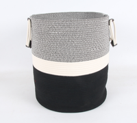 Grand panier de rangement pliable en corde de coton écologique, noir et blanc, avec poignées, pour la lessive, chambre et salon