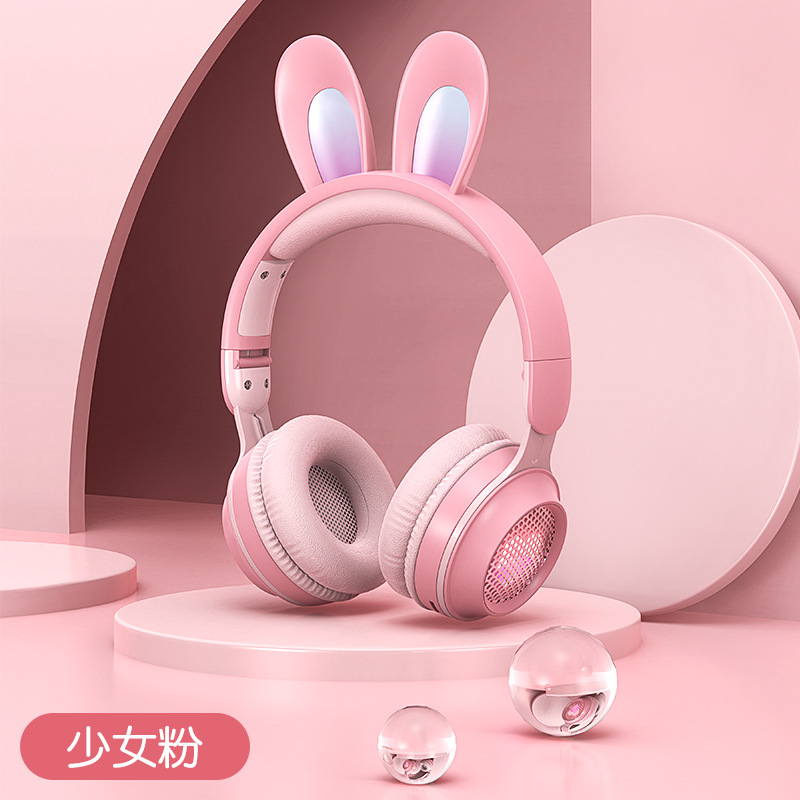 새로운 KE-01 RGB 헤드폰 토끼 귀 LED 음성 블루투스 접이식