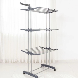 Séchoir à linge mobile multicouche Porte-serviettes suspendu pour la maison Pliable Télescopique Support au sol Double tige Hange - Product Image 3