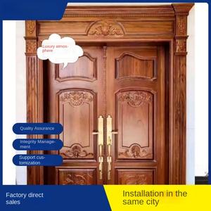 Puerta de entrada principal de madera de villa residencial moderna diseño exterior antiguo puerta de madera de teca maciza tallada Doble - Product Image 4