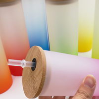 Topjlh 18oz sublimasi kosong kaca buram Tumbler gradien warna-warni cetak kustom Logo untuk musim panas kolam pesta Shower pengantin
